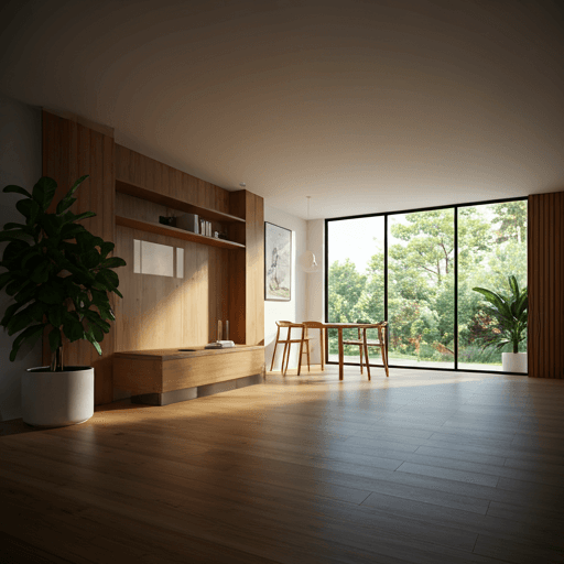 A bright interior render representing the generated three-dimensional scene.