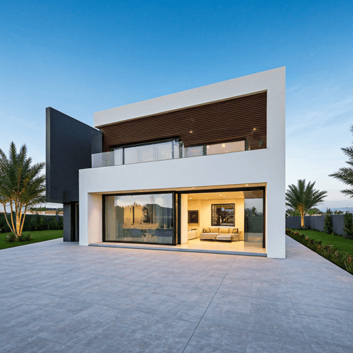 A modern luxury villa exterior used to demonstrate immersive property visualization.